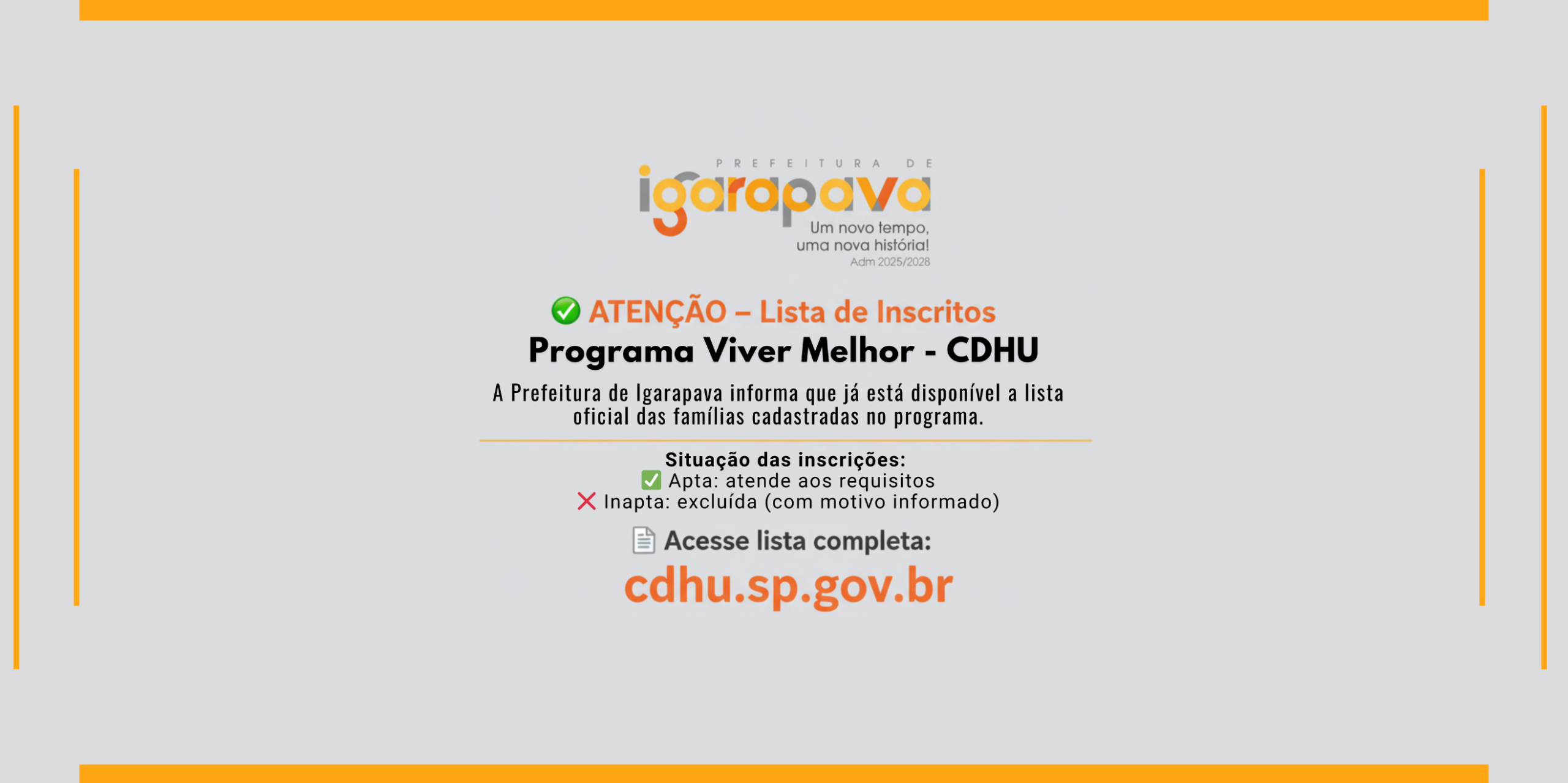 ATENÇÃO – Lista de Inscritos Programa Viver Melhor – CDHU